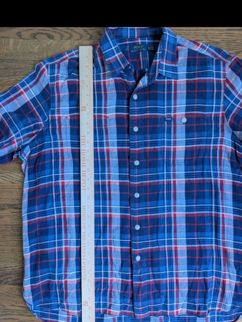 Polo Ralph Lauren Shirt Men XL Short Sleeve Plaid Flannel Button Up Blue Red